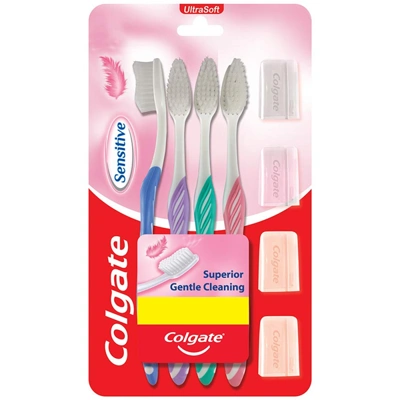 CTB-SS4, Colgate Toothbrush Sensitive Ultra Soft 4PK w/ Cover, 8901314308177