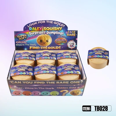 TB028, Ralex Squishy Dumplings Glitter & Glow In Dark Surprise Gold 3.35", 887258010285