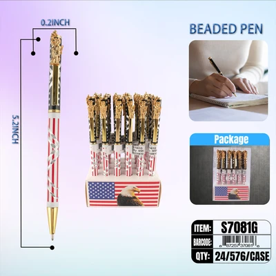 S7081G, Beaded Pen Gold Metal Liberty 24/PDQ, 887257370816