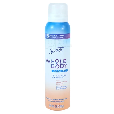 SEC-WBS-PVB, Secret Whole Body Deodorant Spray 3.5oz Peach & Vanilla Blossom, 030772126080
