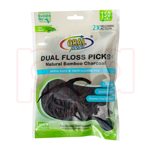 68044, Oral Fusion Floss Picks 150CT Charcoal, 191554680449