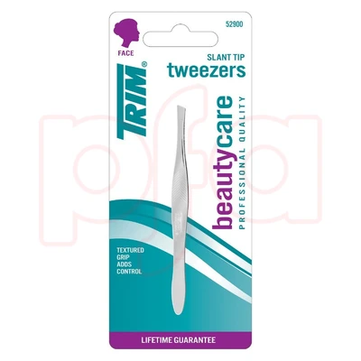 TB52900, TRIM Stainless Steel Textured Grip Slant Tip Tweezers, 071603529007