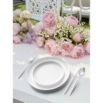 OL36452, Elegance Party Luxury Party Dinnerware Set 220pc – White/Silver