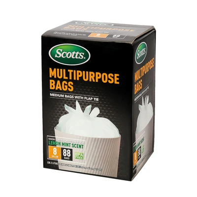 ST-30219, Flap Tie Trash Bag Box 8 Gal 88CT White Lemon - Scotts, 191554302198