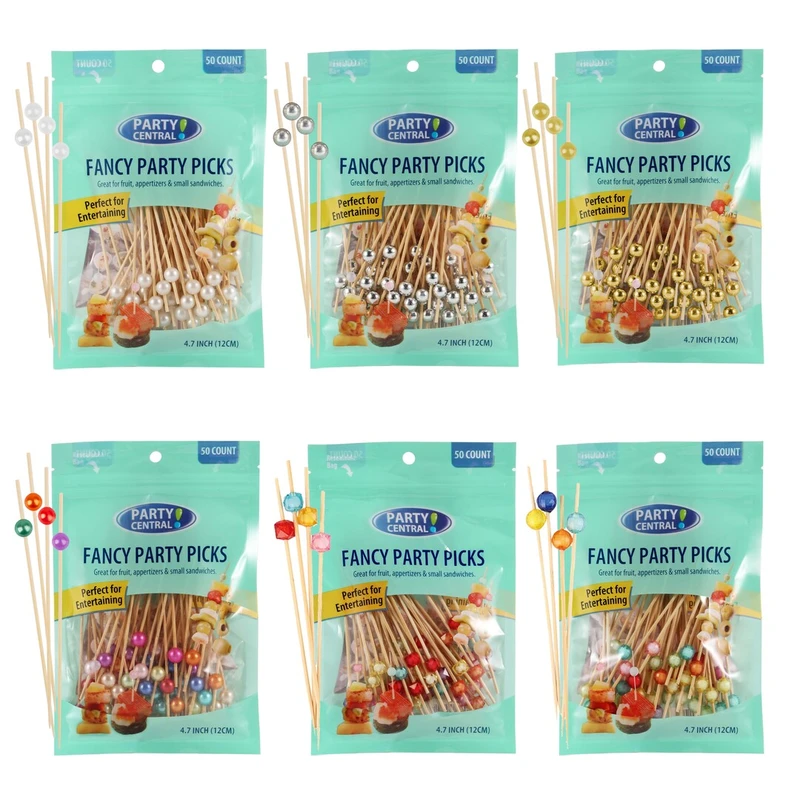 Party Central Fancy Picks 50CT Mix Pearls/Cubes