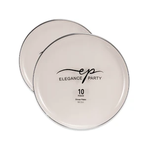 36341, Elegance Party Edge 10PK 10.25" Dinner Plate Linen+Silver, 191554363410