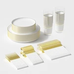 OL36451, 140PK 经典餐具套装白色+金边