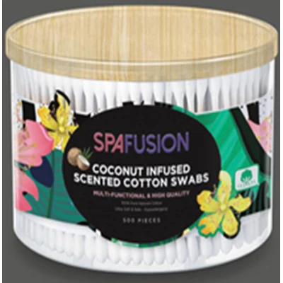 24032, Spa Fusion Coconut Infused Cotton Swabs Multicolourful Plastic 500CT, 191554240322