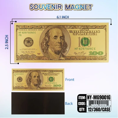 NY-MG9001G, Money Magnet $100 Bill Gold, 887257990014
