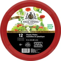 36104, Ideal Dining Plastic Plate 9in Red 12CT, 191554361041