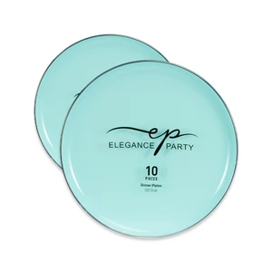 36325, Elegance Party Edge 10PK 10.25" Dinner Plate Mint+Silver, 191554363250