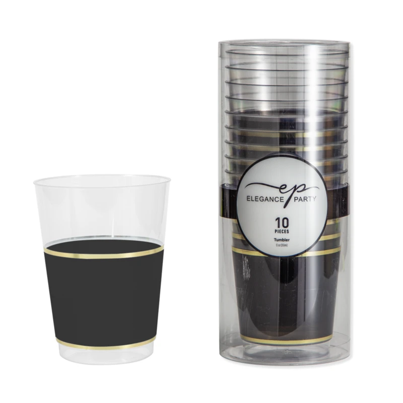 Elegance Party 10PK 12oz Tumbler Clear+Gold+Black