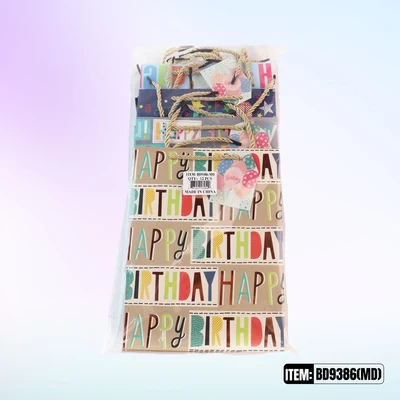 BD9386-MD, Birthday Gift Bags MD.Assorted x4 Styles  7"x3.1"x9.4", 887257130540