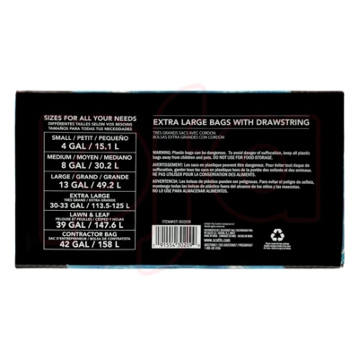 ST-30209, Drawstring Trash Bag Flex 30 Gal 78CT Clear Blue - Scotts, 191554302099
