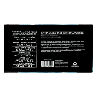 ST-30209, Drawstring Trash Bag Flex 30 Gal 78CT Clear Blue - Scotts, 191554302099