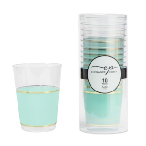 36336, Elegance Party 10PK 12oz Tumbler Clear+Gold+ Mint, 191554363366
