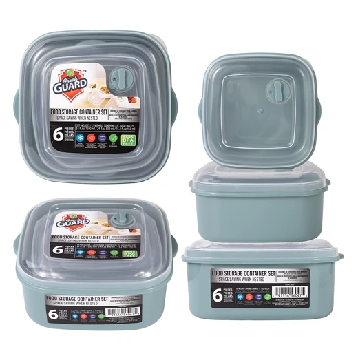 56047, Fresh Guard Plastic Food Container w/ Vent 6PK Square, 191554560475