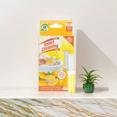 60125, Toilet Cleaning Gel 1 Pack Clean Lemon Scent 1.61oz with 14 Stamps - Air Fusion, 191554601253