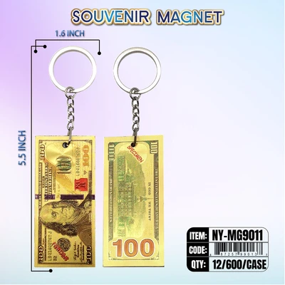 NY-MG9011, Money keychain $100 Bill Gold, 887257990113