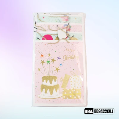 BD9422-XL, Birthday Gift Bags XL.Assorted x4 Styles 11.8"x4.7"x16.5", 887257130755