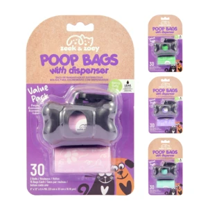 30142, Zeek & Zoey Poop Bags 30CT With Dispenser, 191554301429