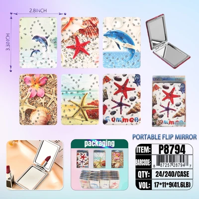 P8794, Portable Flip Mirror OCEAN Assorted 6  24/DP