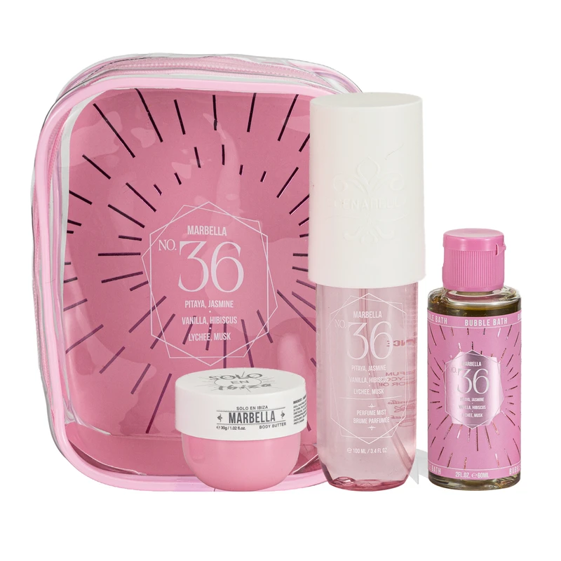 Women's 3 Pcs Bag Set 3.4oz Body Mist 2 oz Bubble Bath 1.02 oz Body Butter Marbella 36 - Solo En lbiza