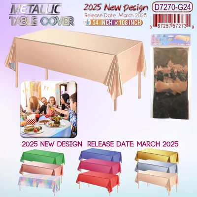 D7270-G24, Metallic Table Cover Champagne Gold.54"x108", 887257572777