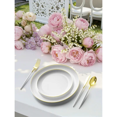OL36450, Elegance Party Luxury Party Dinnerware Set 220pc – White/Gold