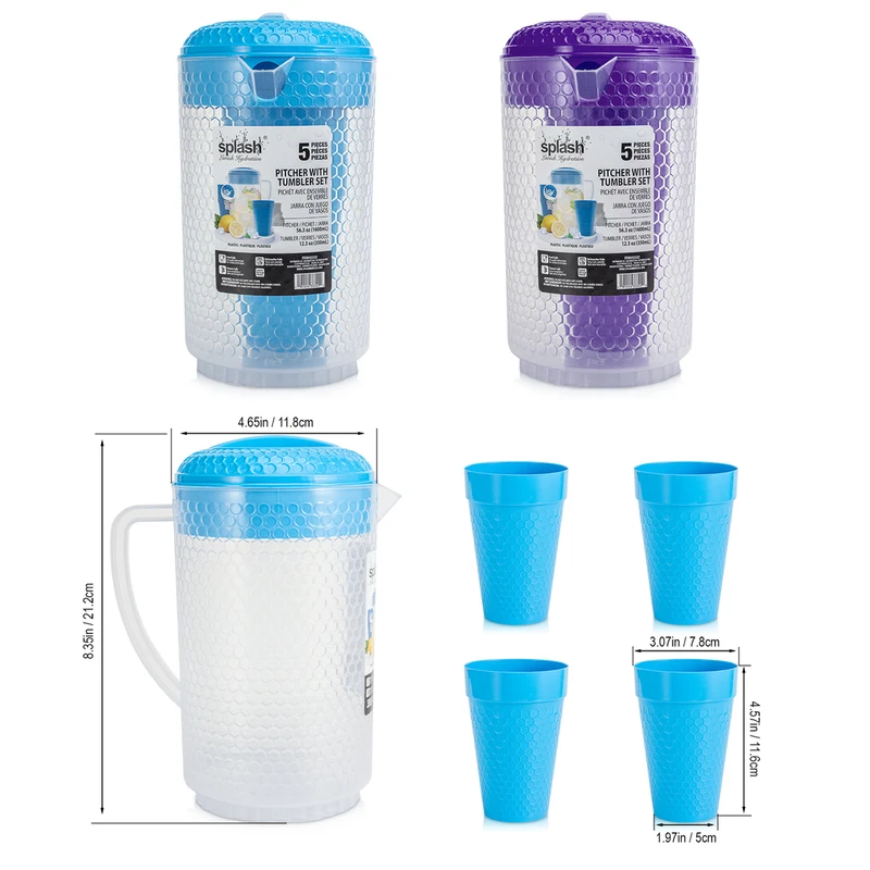 Splash Pitcher with Tumbler Set 5pcs (Jug + 4 Cup) 56.3oz