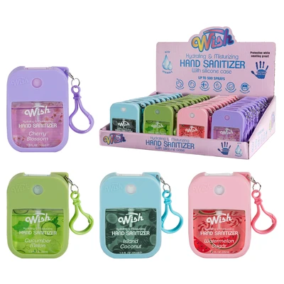 FB60390, Wish Liquid hand sanitizer spray 1.2oz with silicone holder, 191554603905