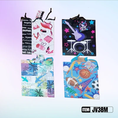 JV38M, F M FAVORITE HOBBIES GIFT BAGs MD. Assorted x4  9.4"x7"x3.9", 677916556206