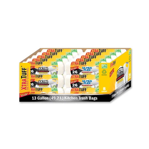 30107, XtraTuff Ultra Strong & Flex White Tall Kitchen Trash Bags 13Gal 26CT, 191554301078