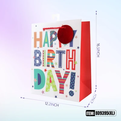 BD9395-XL, Birthdays Gift Bags XL. Assorted x4 Styles 12.2"x4.7"x16.5", 887257130496