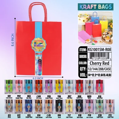 KG1001SM-R08, Kraft Bags SM. Red 8.6"x6.3"x3.1", 887258100085