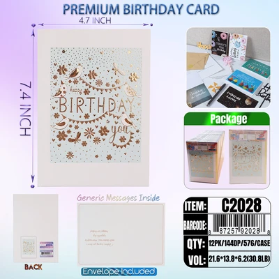 C2028, Birthday Premium Card Generic Messages Inside 12/PVC (144DP), 887257920288