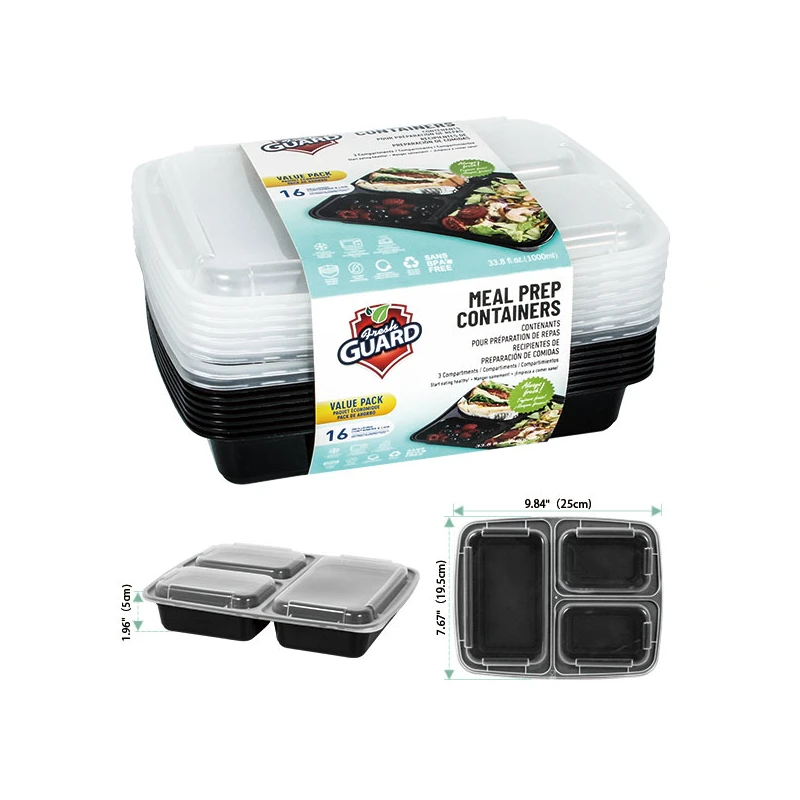 Fresh Guard Food Containers 1000ml 16PK 3 Section