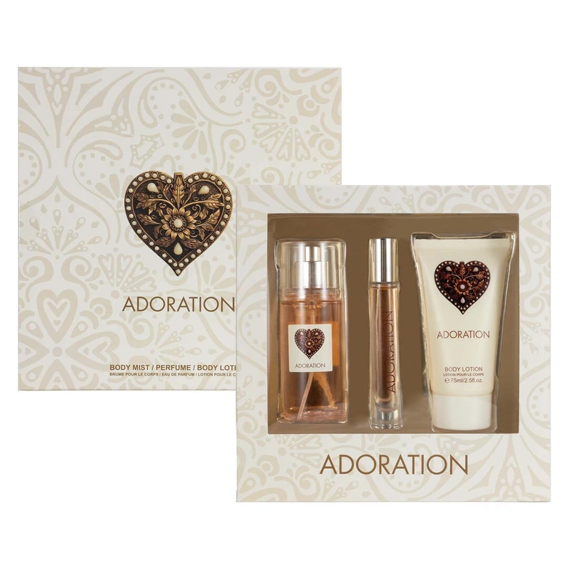 Women's 3pcs Gift Set ADORATION 8ml/0.27.oz EDP 75ml/2.5.ozBody Mist 75ml/2.5.ozBody Lotion