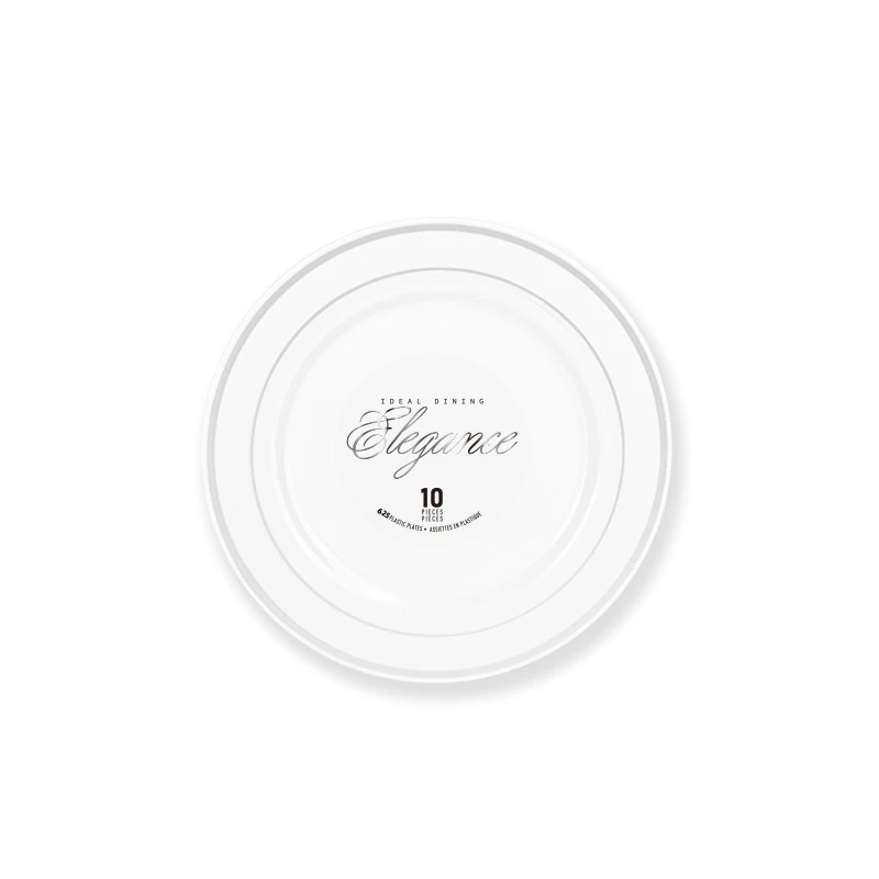 Elegance Plate 6.25" White + 2 Lines Stamp Silver