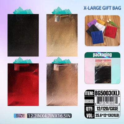 BG5003-XL, General Gift Bags XL.Assorted x4  12.2"x4.7"*16.5", 887257150074