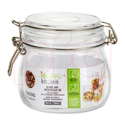 33200, Ideal Kitchen Glass Jar with Clear Lid 18.59 oz, 191554332003