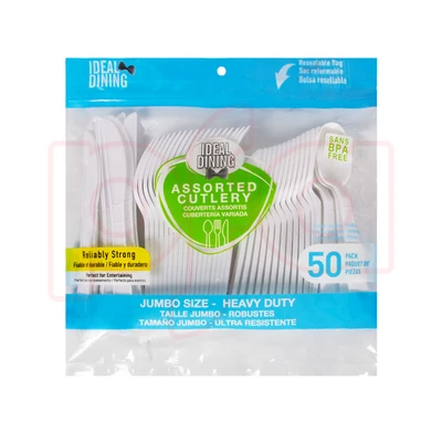 36062, Ideal Dining 50CT Plastic Cutlery Assorted Jumbo, 191554360624