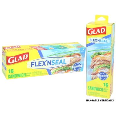 GZB79251, Glad Flex N Seal Zipper Bag Sandwich 16 Count, 012587792513