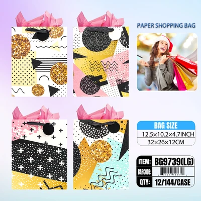 BG9739-LG, General Gift Bags LG.Assorted x4 12.5"x10.2"x3.9", 887257198618