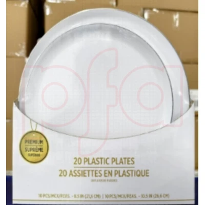 AMS-431853.18, Amscan Plastic Plate 10.5+5.5in 20PK Rim Silver, 192937507117