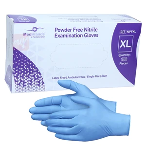 MHNG-XL, MediHands Powder Free Nitrile Examination Gloves Size XL Blue