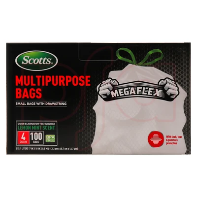 ST-30200, Drawstring Trash Bags Flex 4 Gal 100CT White Lemon - Scotts, 191554302006