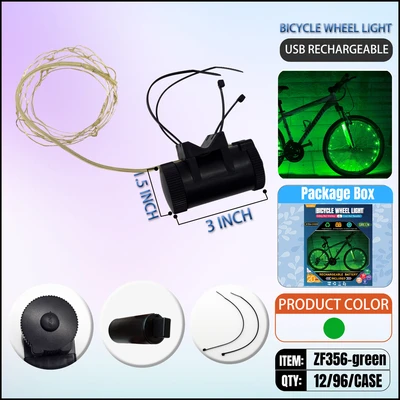 ZF356-GREEN, BIKE Green USB Recharge Wheel Light, 887257003561