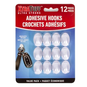44049, XtraTuff™ 12 Piece Adhesive Plastic Hooks White (oval), 191554440494