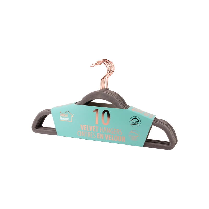 Ideal Home Velvet Hanger 10PK Grey Rose Gold